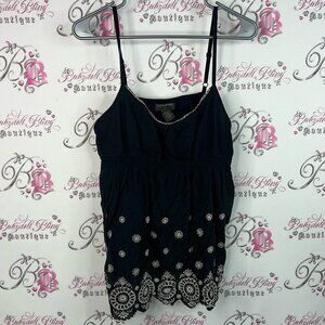 Banana Republic tank top boho Black Camisole with White Embroidery details